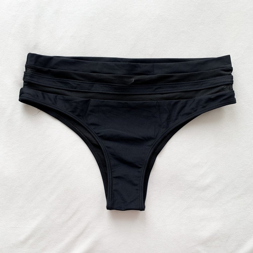Black Sheer Mesh Accent Bikini Bottoms
